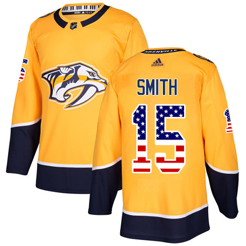 Adidas Predators #15 Craig Smith Yellow Home Authentic USA Flag Stitched NHL Jersey
